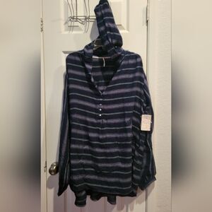 Free People Striped Hooded Pullover Top